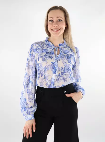 Only naisten kukkakuosinen paita Miriam Frill valkoinen/sininen - Naisten T-paidat - 138110 - 1