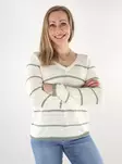 Only naisten raidallinen neule Geena V-Neck valkoinen / vihreä - Naisten neuleet - 137710 - 1