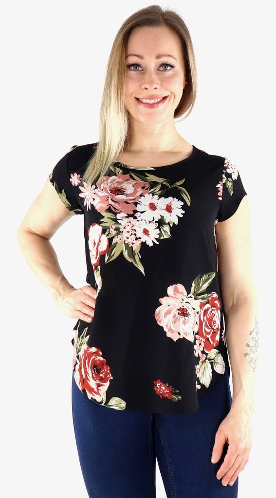 Only T-shirt Vic svart/rosa bukett - T-shirts för damer - 132770 - 1