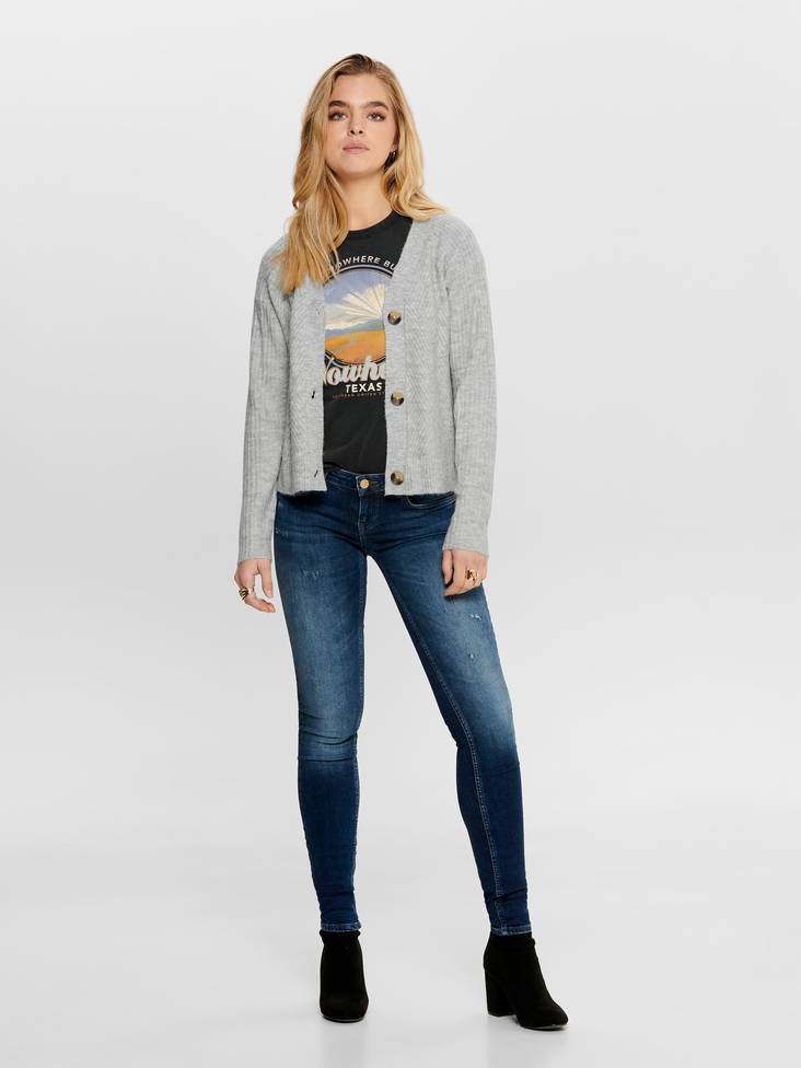 Only naisten lyhyt neuletakki Carol v.harmaa - Naisten neuleet - 131980 - 1