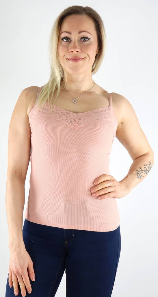 Only naisten lyhyt ribbitoppi Tilde rib lace misty rose - Naisten topit - 130240 - 1