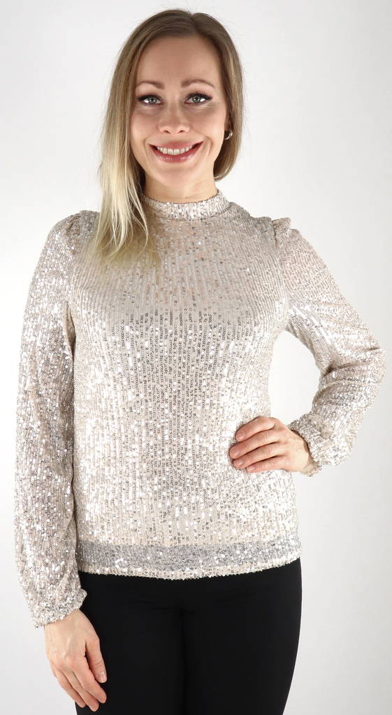 Pieces naisten paljettipaita Delphia silver - Naisten pitkähihaiset paidat - 132500 - 1