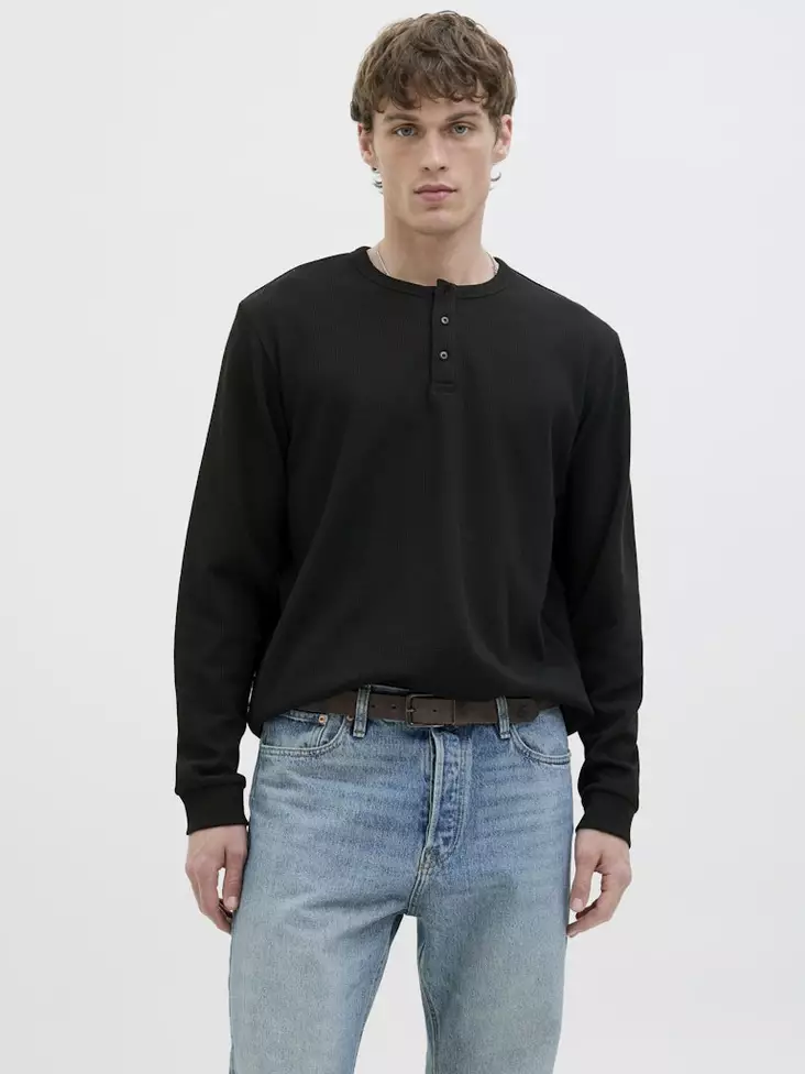 Jack&Jones miesten vaarinpaita Dover Henley musta - Miesten pitkähihaiset paidat - 138930 - 1