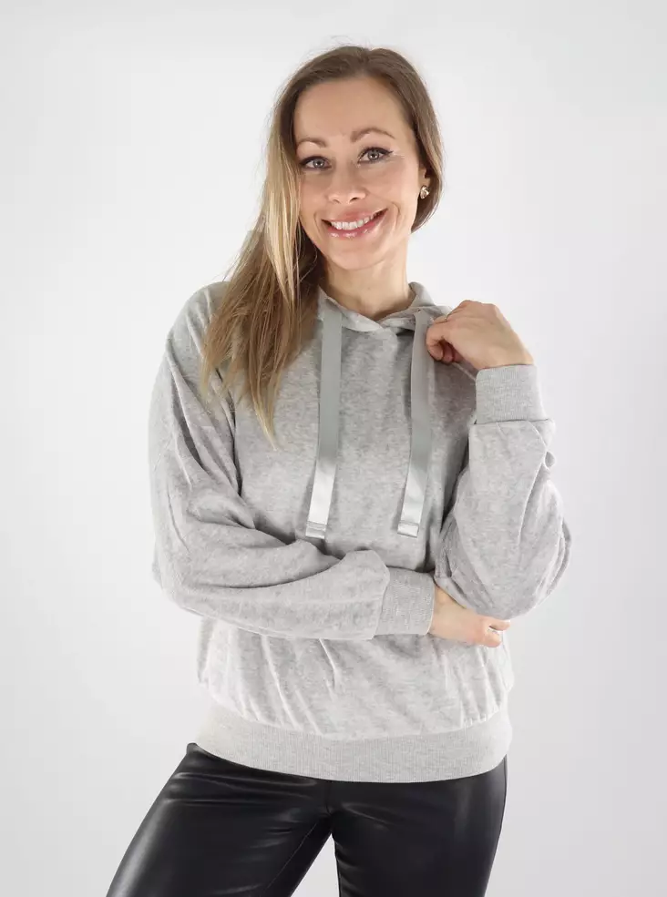 JDY naisten velour-huppari Vida Velvet Hood harmaa - Naisten hupparit ja colleget - 140000 - 1