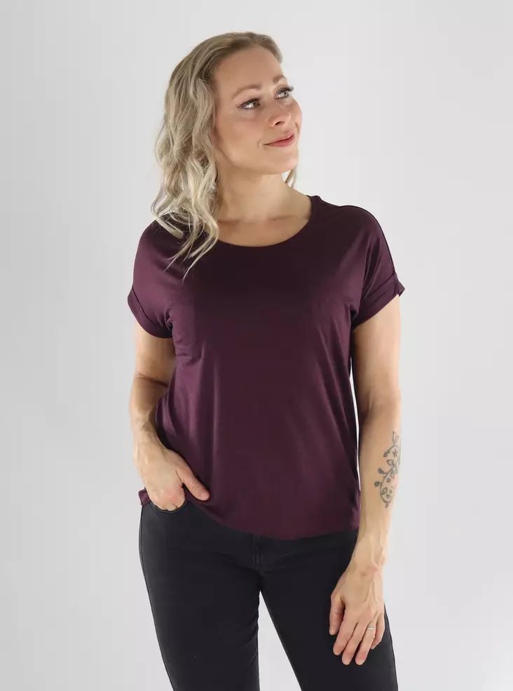 Only naisten T-paita Moster meleerattu viininpunainen - T-shirts för damer - 141550 - 1