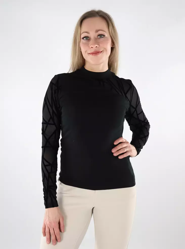 Only damskjorta Mesh svart/geometrisk - Långärmade tröjor för  damer - 137580 - 1