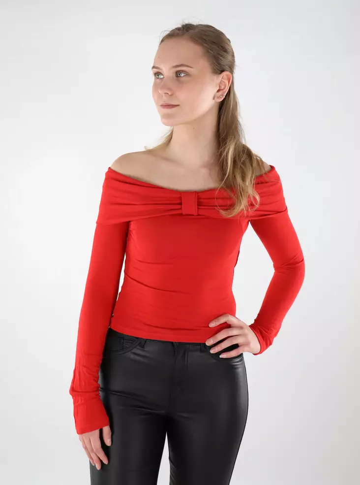Only naisten paita Fayola Off Shoulder punainen - Naisten pitkähihaiset paidat - 137660 - 1