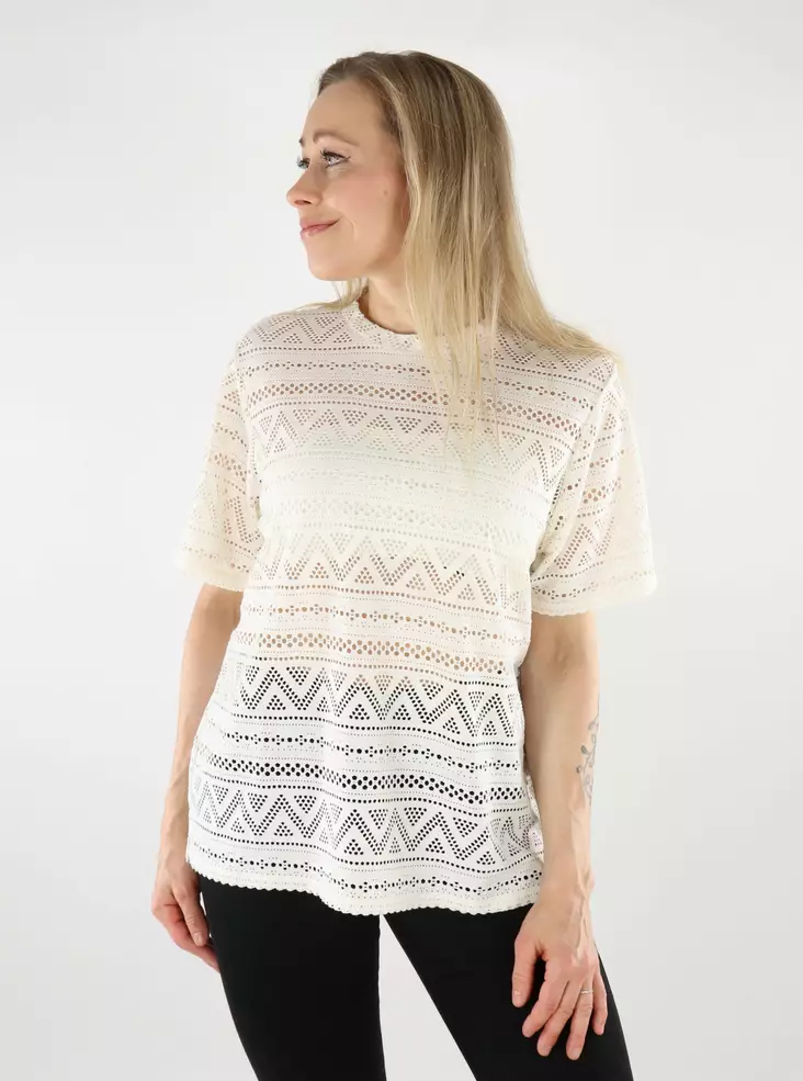 Only dam spets-t-shirt O-ringad cloud dancer - T-shirts för damer - 138760 - 1