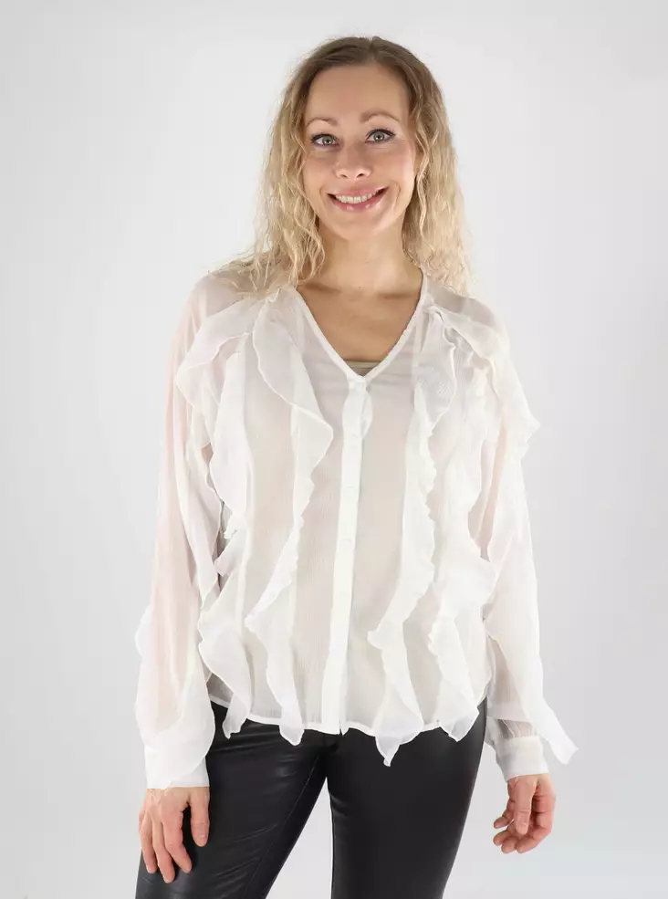 Vila naisten pusero Mitalla Flounce V-Neck valkoinen - Naisten kauluspaidat ja puserot - 139560 - 1