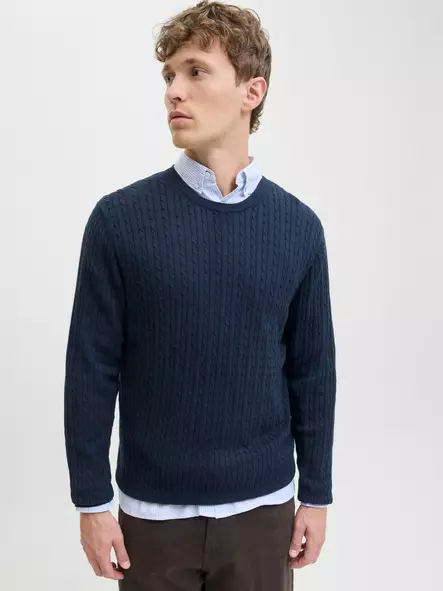 Jack&Jones miesten neule Eemil cable laivastonsininen - Stickat för herrar - 141541 - 1