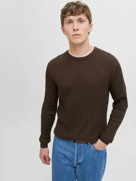 Jack&Jones miesten neule Eemil tummanruskea - Stickat för herrar - 141551 - 1