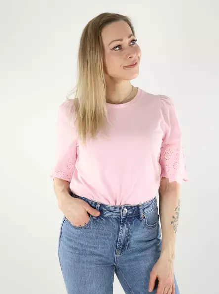 JDY naisten pitsihihainen t-paita Lair Life New vaaleanpunainen - Naisten T-paidat - 140441 - 1