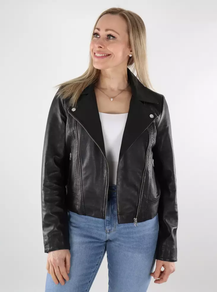 Pieces naisten aitonahkainen biker-takki Susse Leather musta - Naisten nahkatakit ja pu-takit - 137741 - 1