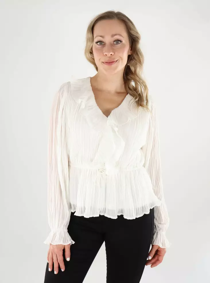 Vero Moda naisten paita Dora Frill Pleat valkoinen - Naisten pitkähihaiset paidat - 138821 - 1