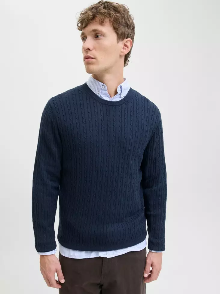 Jack&Jones miesten neule Eemil cable laivastonsininen - Stickat för herrar - 141541 - 1