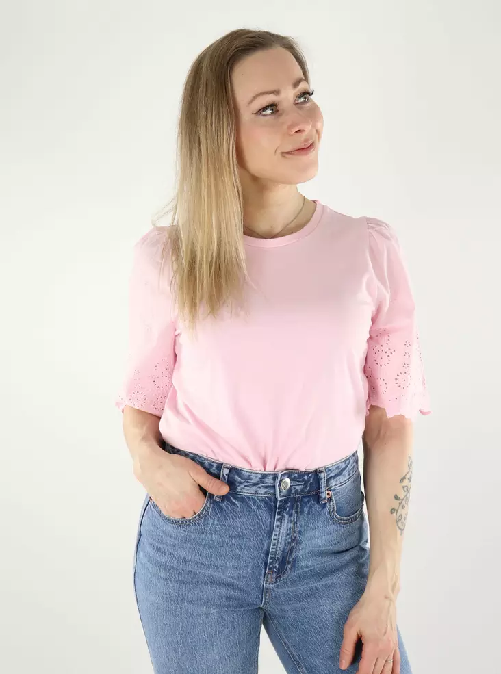JDY naisten pitsihihainen t-paita Lair Life New vaaleanpunainen - Naisten T-paidat - 140441 - 1