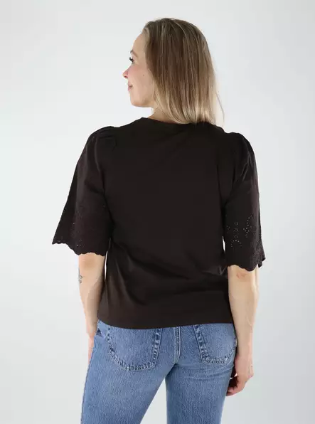 JDY naisten pitsihihainen t-paita Lair Life New tummanruskea - Naisten T-paidat - 140442 - 2