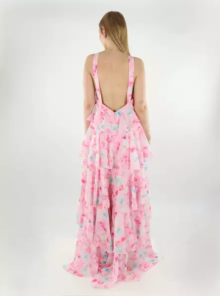 Vero Moda pitkä frillahelmainen mekko Felicia Ruffle pinkki/kukkakuosi - Mekot ja tunikat - 138442 - 2