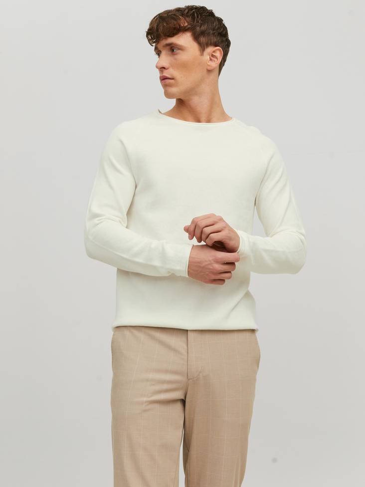 Jack&Jones puuvillainen miesten neule Hill luonnonvalkoinen - Miesten neuleet - 134692 - 1