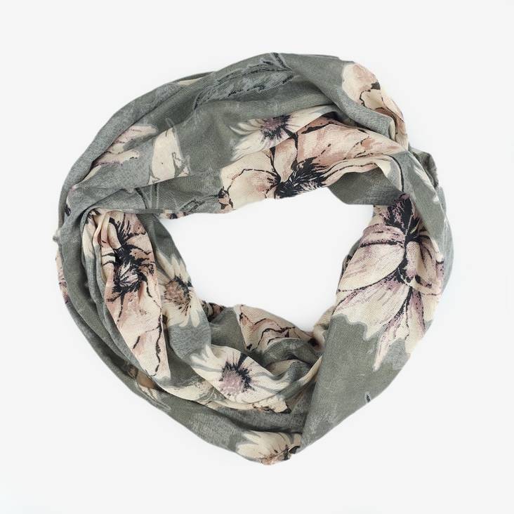 Veniz 60920 kukkakuviollinen tuubihuivi harmaa - Naisten huivit - 134982 - 1