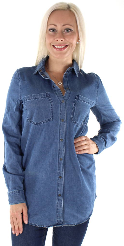 Vero Moda naisten pitkä farkkupaita Mila long sininen - Naisten kauluspaidat ja puserot - 126732 - 1