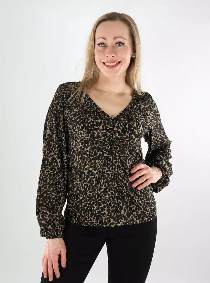 JDY naisten joustava paita Julia V-Neck leopardikuosi - Naisten pitkähihaiset paidat - 137962 - 1