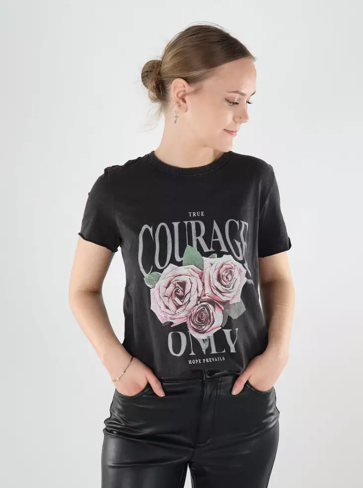 Only dam t-shirt med tryck svart/rosa coura - T-shirts för damer - 140122 - 1