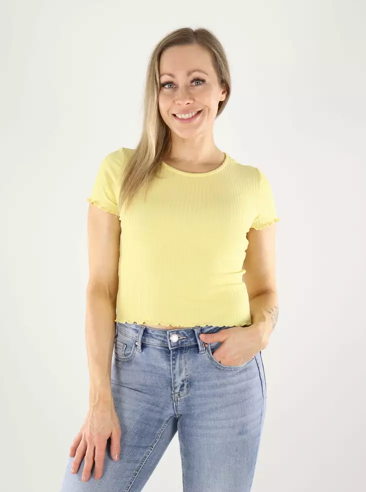 Only naisten ribattu t-paita Emma short keltainen - Naisten T-paidat - 140782 - 1