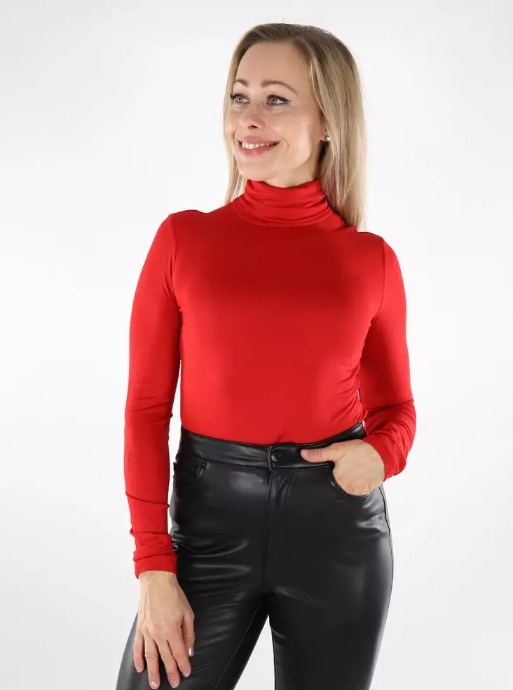 Vero Moda naisten poolopaita Alberte Rollneck punainen - Naisten pitkähihaiset paidat - 137002 - 1