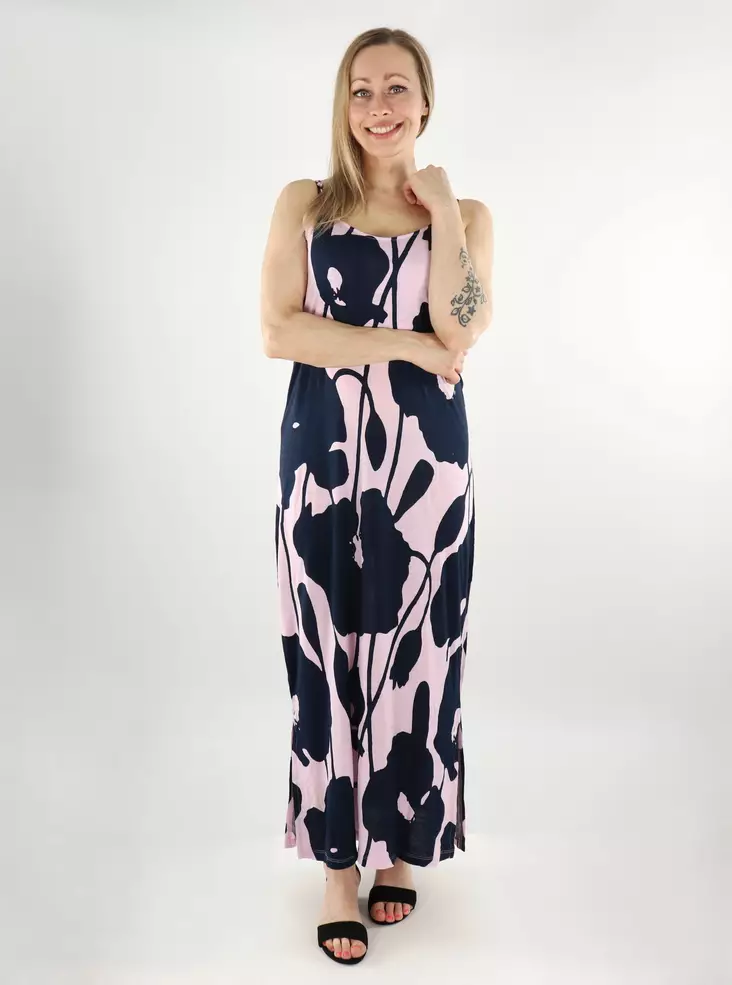 Vila pitkä trikoomekko Laura V-Neck Midi tummansininen/vaaleanpunainen - Mekot ja tunikat - 138262 - 1