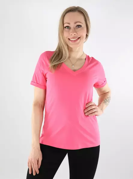 Pieces naisten t-paita Ria V-Neck Solid pinkki - Naisten T-paidat - 137833 - 1