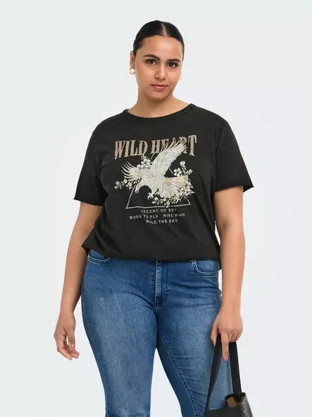 Only Carmakoma pluskoon T-Paita Lucy black/wild heart - Naisten T-paidat - 141493 - 1