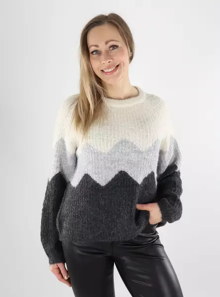 Only naisten neule Mae Zigzag O-Neck valkoinen/harmaa - Naisten neuleet - 140043 - 1