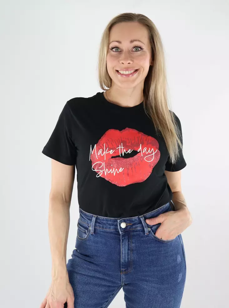 JDY bomull t-shirt dam Print black/kiss - T-shirts för damer - 138583 - 1