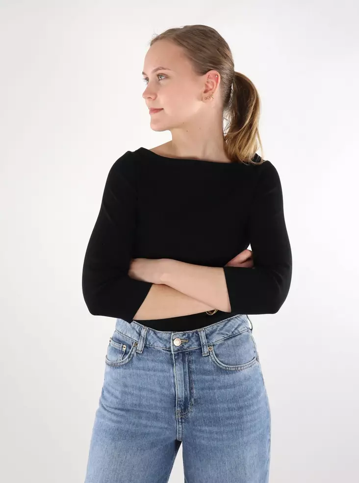 JJXX naisten ribbipaita Fifi 3/4 Boatneck musta - Naisten pitkähihaiset paidat - 137843 - 1