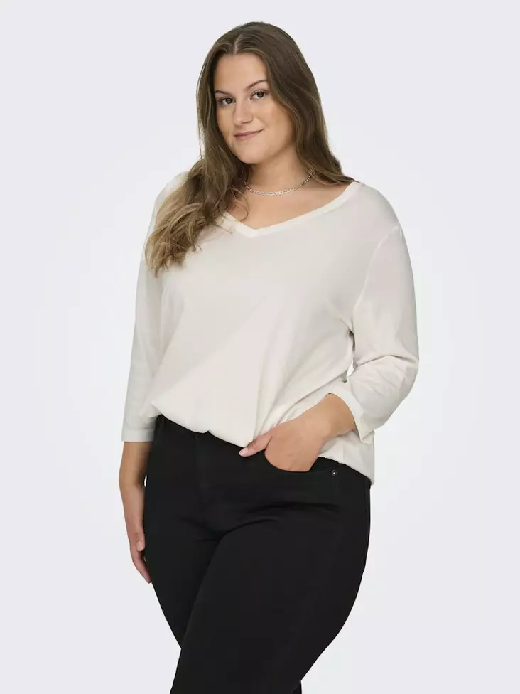Only Carmakoma pluskoon paita Bonnie A-Shape 3/4 valkoinen - Naisten pitkähihaiset paidat - 136573 - 1
