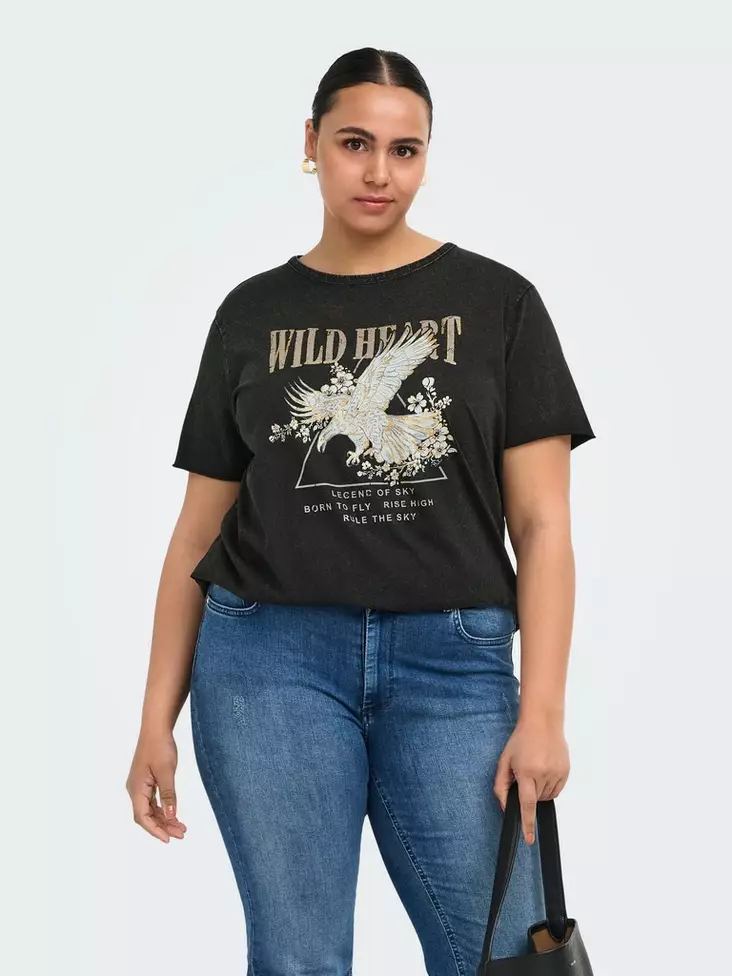 Only Carmakoma pluskoon T-Paita Lucy black/wild heart - Naisten T-paidat - 141493 - 1