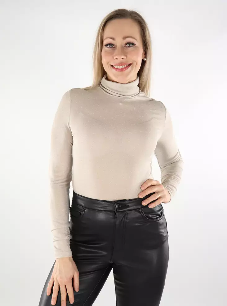 Only glitterpaita Clara Rollneck beige - Naisten pitkähihaiset paidat - 137533 - 1