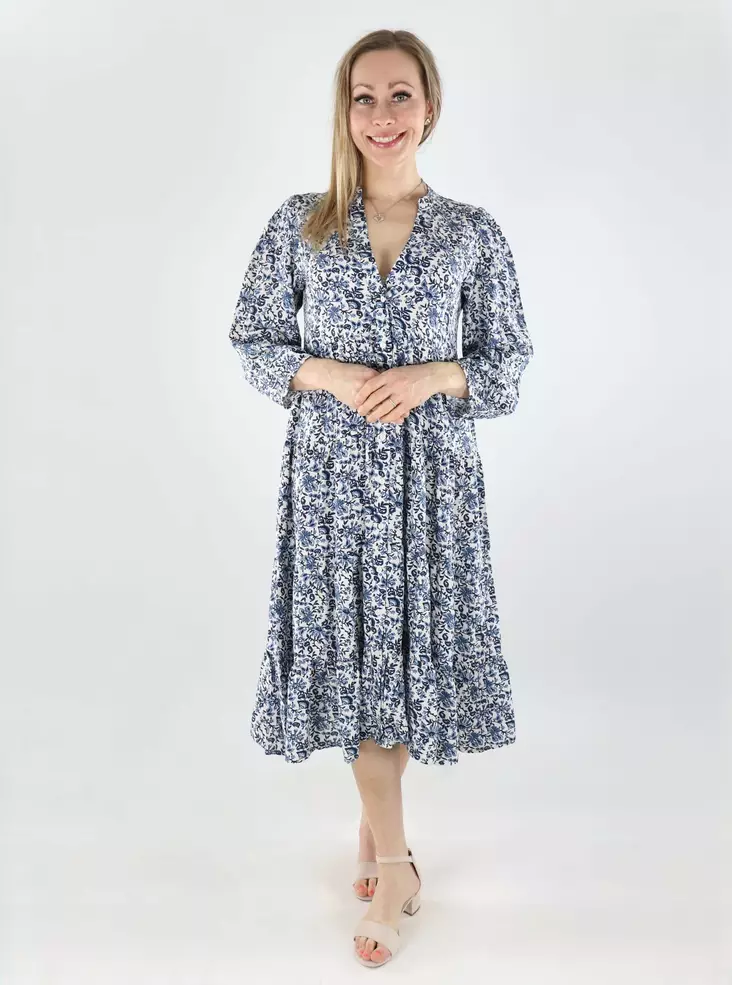 Only kuviollinen mekko Milana 7/8 sininen - Mekot ja tunikat - 140563 - 1