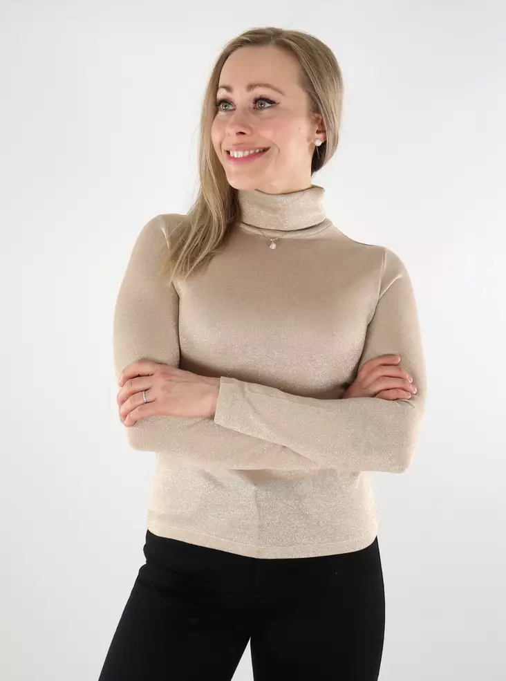 Vero Moda korkeakauluksinen glitterpaita Sarah beige/kulta - Naisten pitkähihaiset paidat - 137583 - 1