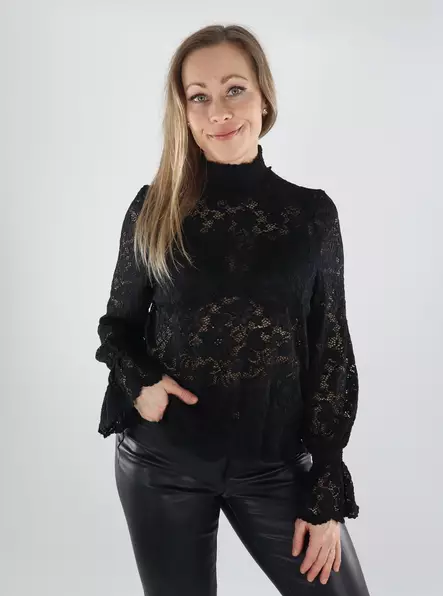 Pieces naisten paita Maita Lace musta - Naisten pitkähihaiset paidat - 139964 - 1