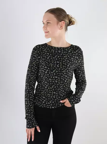 JDY naisten joustava paita Bowie Life musta/kukkakuosi - Naisten pitkähihaiset paidat - 140094 - 1
