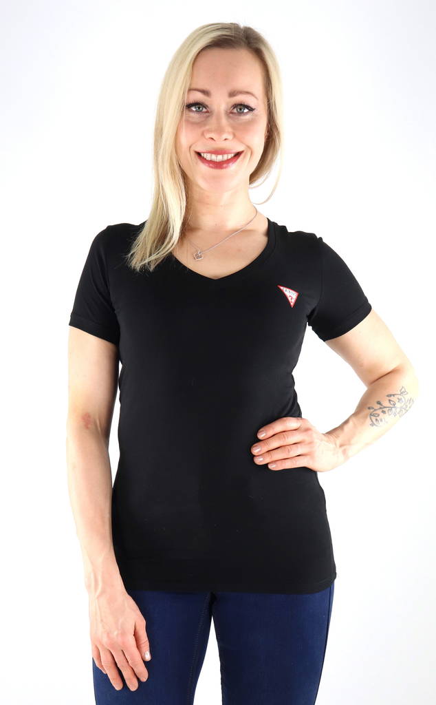 Guess T-shirt Mini Triangle v-neck svart - T-shirts för damer - 132944 - 1