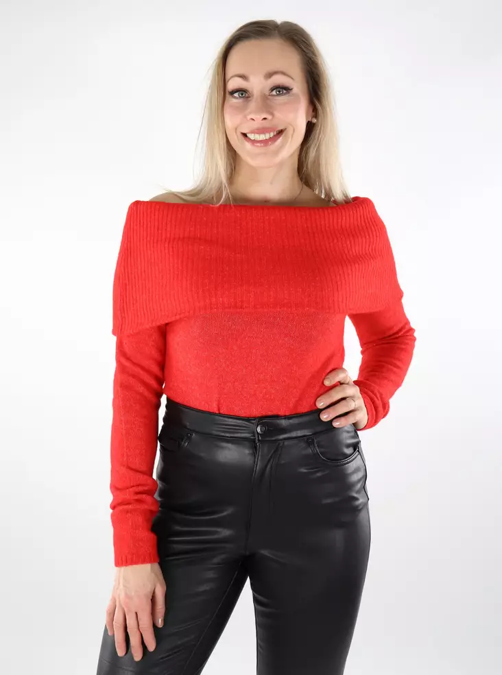 Pieces naisten neule Riko Off Shoulder punainen - Naisten neuleet - 137434 - 1