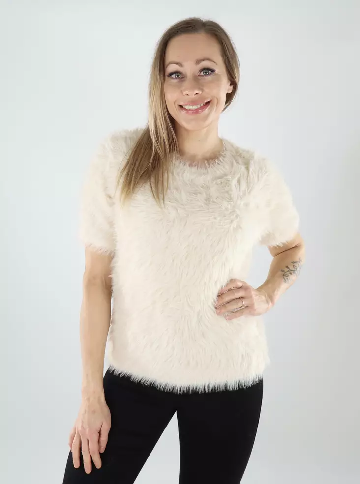 Vero Moda naisten lyhythihainen neule Fluffy Pullover luonnonvalkoinen - Naisten neuleet - 139884 - 1