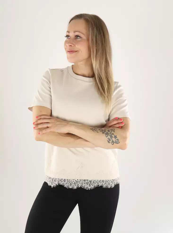 Vero Moda naisten T-Paita Sara lace beige - Naisten T-paidat - 141484 - 1