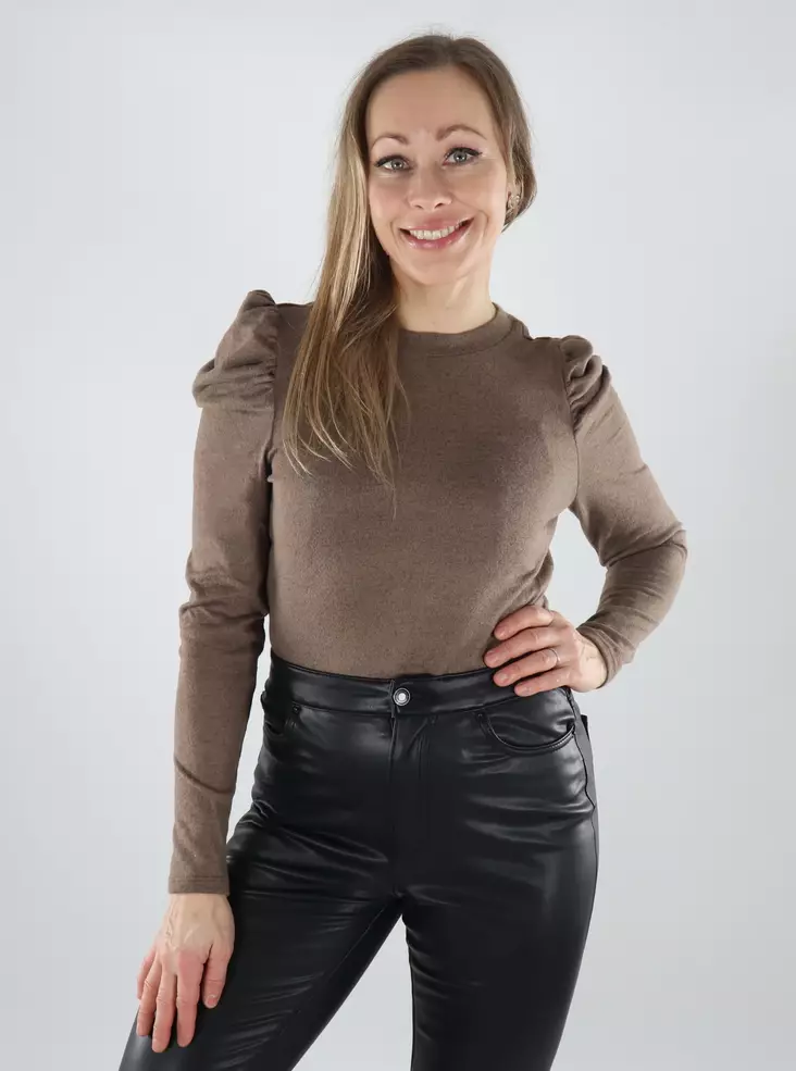 JDY naisten paita Tonsy Puff Sleeve beige - Naisten pitkähihaiset paidat - 140004 - 1