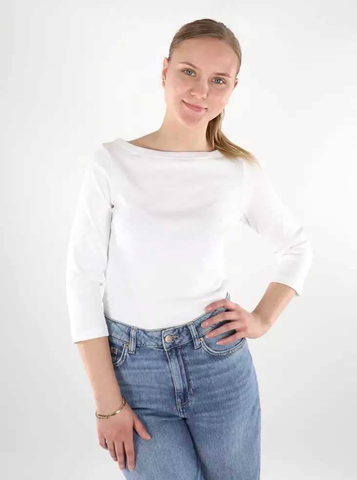 JJXX naisten ribbipaita Fifi 3/4 Boatneck valkoinen - Naisten pitkähihaiset paidat - 137844 - 1