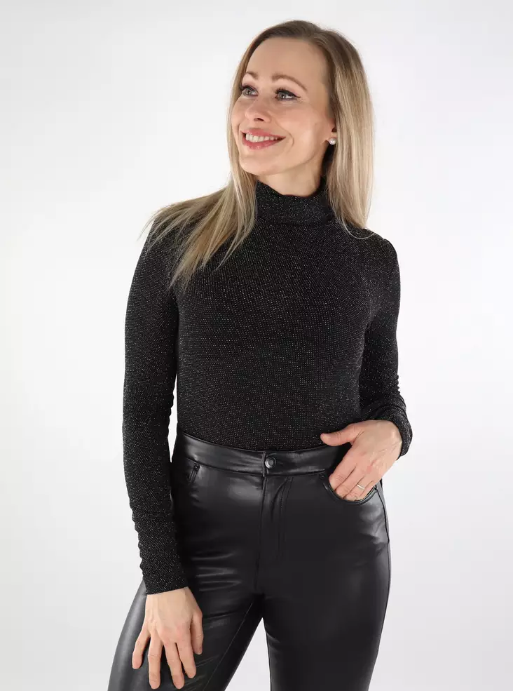 Only glitterpaita Clara Rollneck musta/hopea - Naisten pitkähihaiset paidat - 137534 - 1