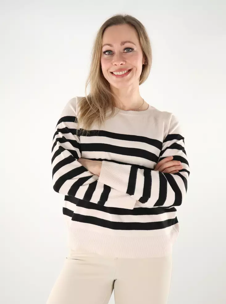 Only naisten raidallinen neule Ama Raglan valkoinen/musta - Naisten neuleet - 137624 - 1